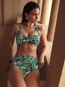 MOTF PREMIUM ALLOVER PRINT RUCHED HALTER BIKINI SET FOR SUMMER BEACH VACATION - Multicolor - View 8