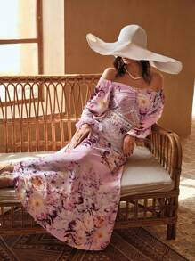 MOTF PREMIUM 对比色蕾丝露肩沙滩罩衫裙 - 彩色 - 查看 3