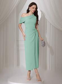 Modelyn Rochie de damă elegantă, cu răsucire în față, cu talie asimetrică, primăvară/vară - Menta verde - Vizualizare 1