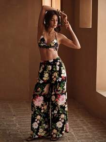 MOTF PREMIUM FLORAL PRINT FOLD WIDE LEG PANTS - Multicolor - View 3