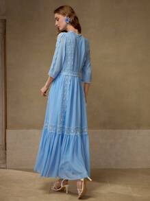 MOTF PREMIUM Abito fluido con pizzo a contrasto