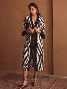 MOTF PREMIUM ZEBRA PRINT OPEN FRONT KIMONO - Multicolor - View 5