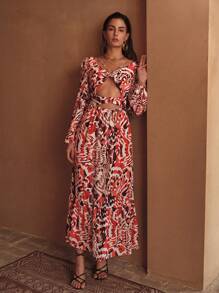 MOTF PREMIUM ALLOVER PRINT CUT OUT KIMONO DRESS - Multicolor - View 6