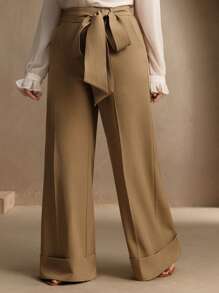 Anewsta Pantaloni casual eleganti da donna taglie forti, con vita larga e decorazione con cintura