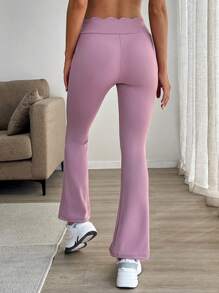 SHEIN LUNE Women Casual Fitted Flared Floral Pattern Pants Fall Cloth For Women - Mauve Purple - View 2