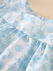 Souflis Souflis Summer Baby Girls Vacation Dress, Puff Sleeve, Short Sleeve, Rabbit & Floral Print, Fresh & Cute Design - Baby Blue - View 5