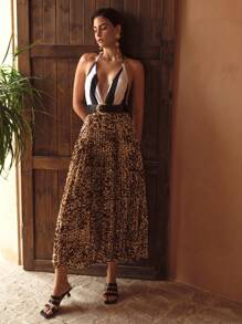 MOTF PREMIUM LEOPARD PRINT PLEATED COVER UP SKIRT