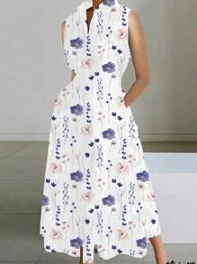 SHEIN Clasi 女士休闲无袖花卉印花夏季长款连衣裙 - 彩色 - 查看 3