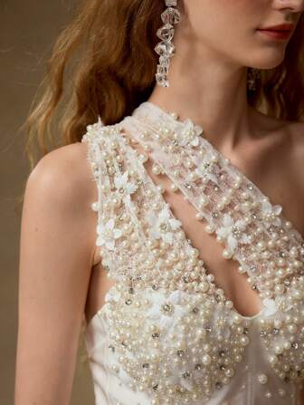 MOTF PREMIUM FAUX PEARL ONE SHOULDER TOP