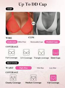 Swim DD+ Women Solid Color Underwire Bikini Set Swimwear Set, DD+, For Summer Beach Vacation