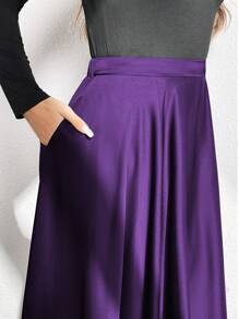 Vionelle 大码优雅纯色喇叭裙，秋季长裙 - 紫色 - 查看 7