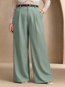 Anewsta Pantalones de traje de pierna ancha casual moderno y elegante para mujeres, pantalones de traje de mujer de talla grande, pantalones casuales de negocios elegantes para mujeres para Año Nuevo, primavera/verano, graduación, regreso a la escuela, maestras - Agua verde azul - Ver 3