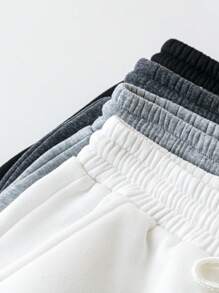 SHEIN PETITE 4pcs Set Women Casual Fleeced Sweatshirt With Drawstring Waist & Straight Pants