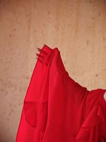 MOTF PREMIUM FLOWY RUFFLE TRIM SKIRT - Red - View 8