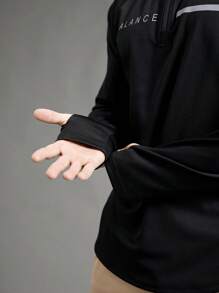 Manfinity Acti Log 男士休闲简约风格套头运动衫，适合日常穿着 - 黑色 - 查看 7