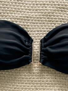 Swim Chiccia 女士夏季海滩纯色抹胸金属装饰比基尼上衣