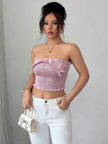 Elenzga Women's Bow Designed Front Summer Top - Pink - View 5