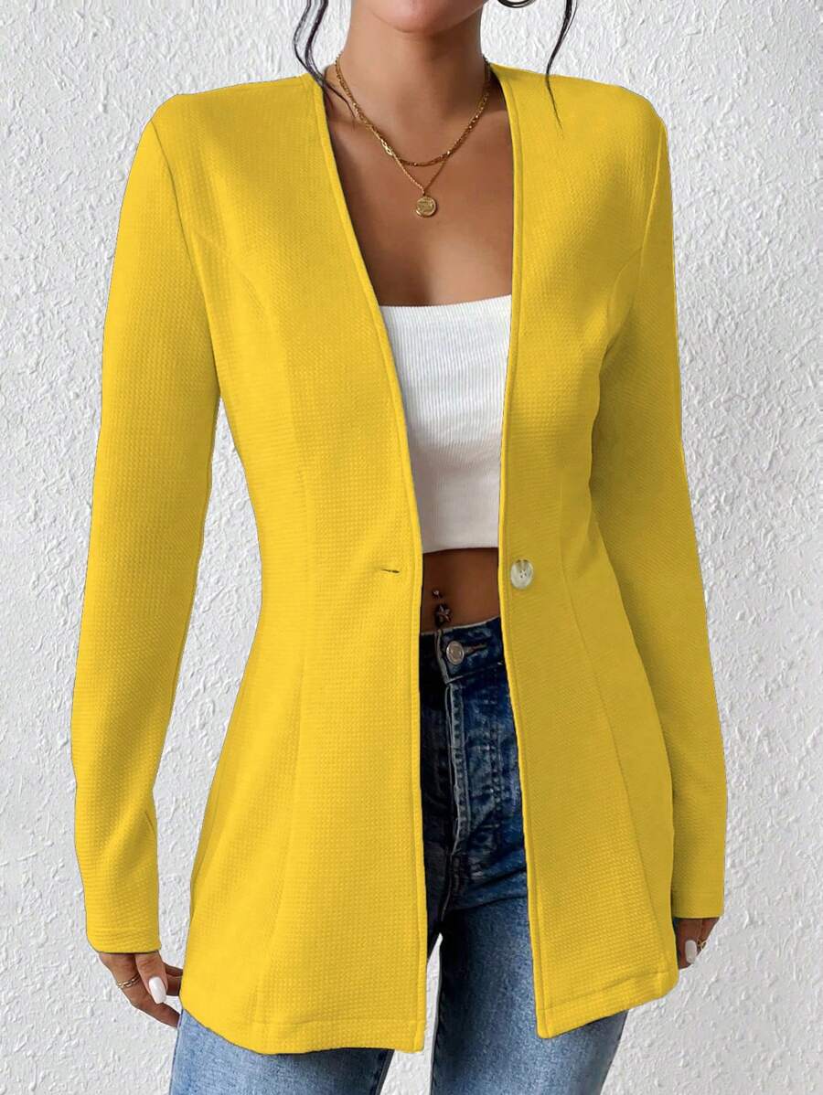 Chiquease Women's Casual Textured Open Front Lightweight Long Sleeve Blazer Jacket - Ginger - View 1