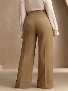Anewsta Pantaloni casual eleganti da donna taglie forti, con vita larga e decorazione con cintura