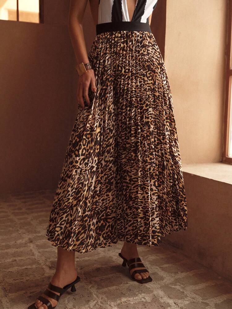 LEOPARD PRINT PLEATED COVER UP SKIRT