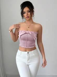 Elenzga Women's Bow Designed Front Summer Top - Pink - View 4