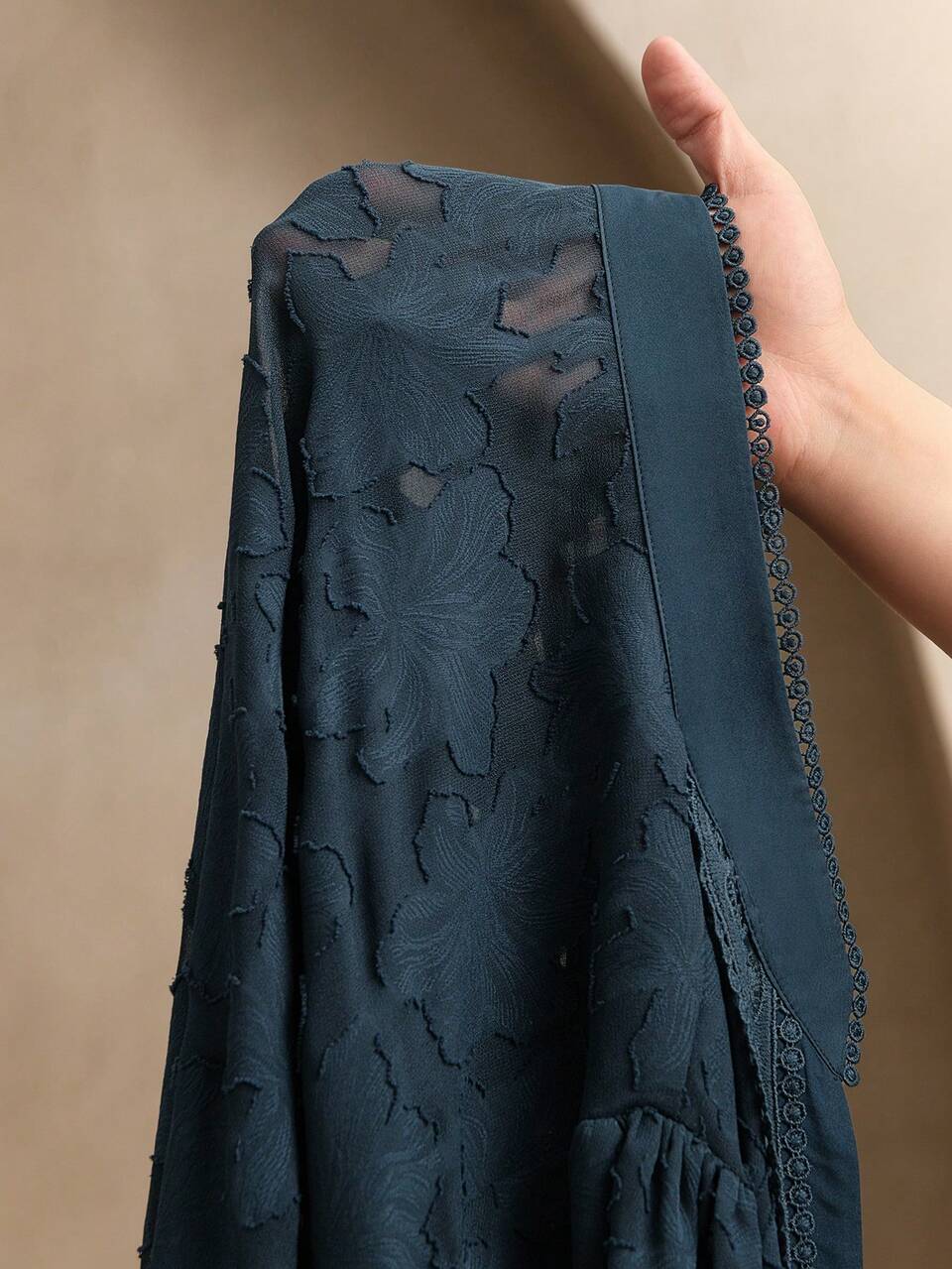 Plus Size Women Elegant Floral Jacquard Stand Collar Ruffle Trim Long Sleeve Blouse Top, Vacation & New Year
