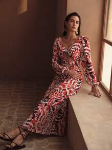 MOTF PREMIUM ALLOVER PRINT CUT OUT KIMONO DRESS - Multicolor - View 3