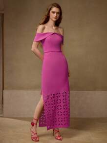 MOTF PREMIUM HOLLOW OUT SPLIT DRESS - Hot Pink - View 3