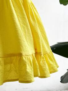 Celure Plus Size Women Solid Color Ruffle Hem Sleeveless Midi Dress - Yellow - View 5