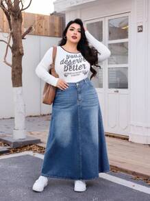 SHEIN EZwear Plus Size Denim Mini Skirt, Simple And Fashionable, Suitable For Summer Skirts For Women Denim