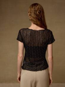 MOTF PREMIUM Top trasparente in pizzo con strass