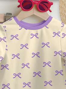 SHEIN Conjunto de pantalones de manga corta y cuello redondo minimalista informal para niña bebé, adecuado para primavera/verano - Blanco - Ver 4