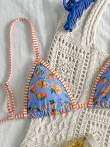 Swim Mod Women Random Print Spaghetti Strap Cute Bikini Top, Beach Summer - Multicolor - View 3