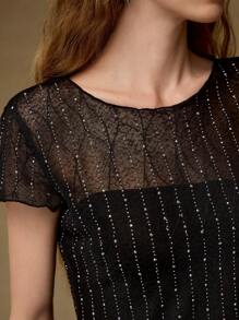MOTF PREMIUM Top trasparente in pizzo con strass