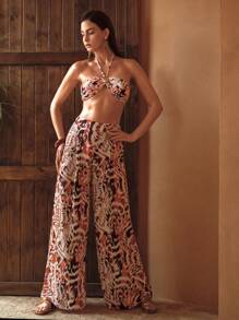 MOTF PREMIUM ALLOVER PRINT WIDE LEG COVER UP PANTS - Multicolor - View 3