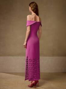 MOTF PREMIUM HOLLOW OUT SPLIT DRESS - Hot Pink - View 6