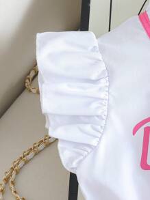 SHEIN Elladie kids 少女时尚盖袖上衣和阔腿裤套装，夏季 - 玫紅色 - 查看 4