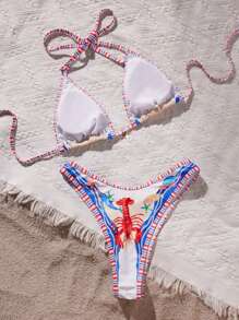 Swim Vcay Ladies Spaghetti Strap Floral Printed Bikini Top And Bottoms Swimwear Set, For Summer Beach Vacation