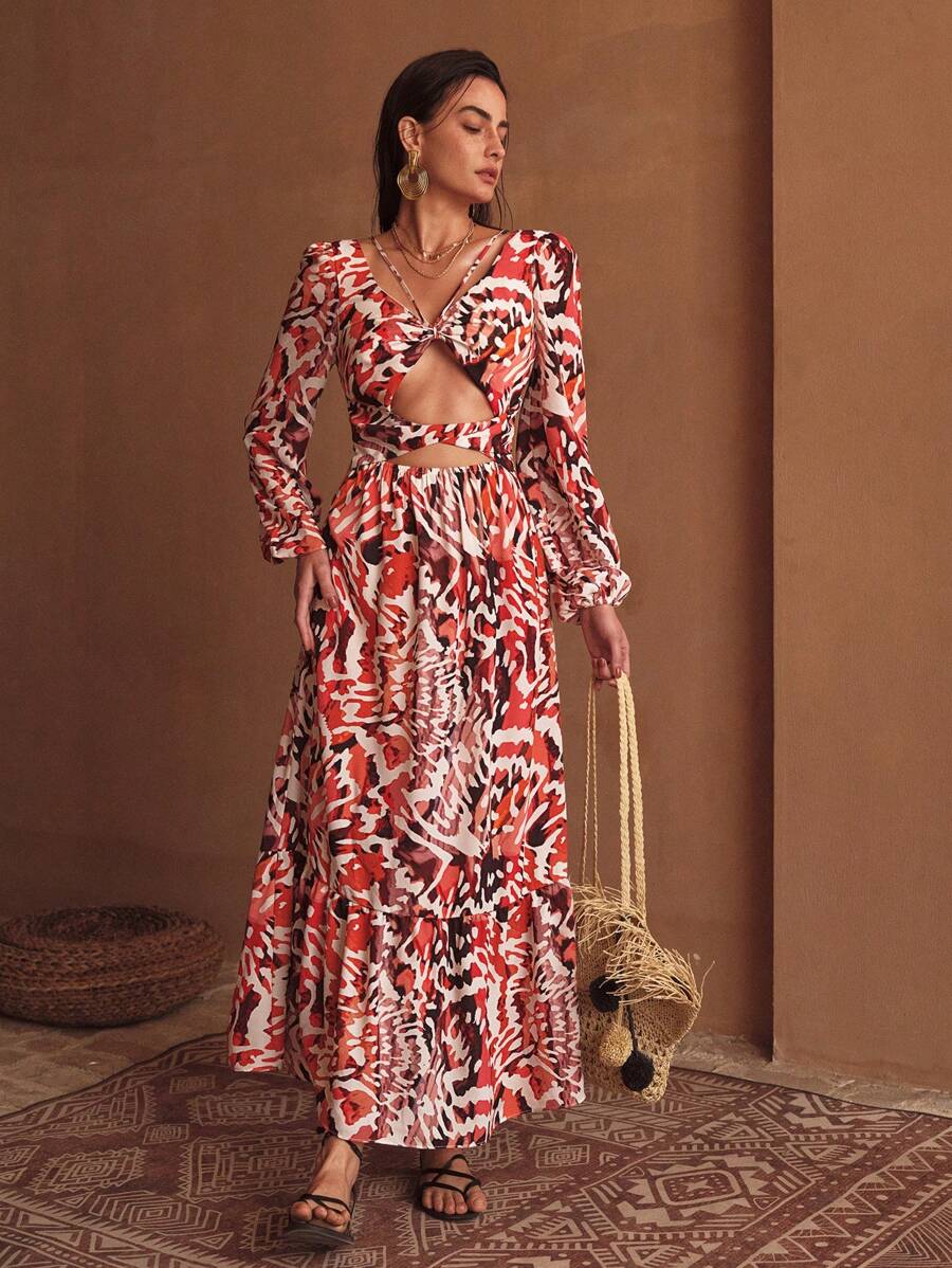 MOTF PREMIUM ALLOVER PRINT CUT OUT KIMONO DRESS - Multicolor - View 1