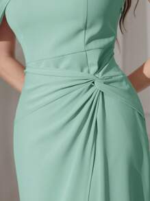Modelyn Rochie de damă elegantă, cu răsucire în față, cu talie asimetrică, primăvară/vară - Menta verde - Vizualizare 7