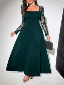 Viva Relle 大码休闲连衣裙，简约风格，适合日常穿着、情人节 - 墨綠色 - 查看 3