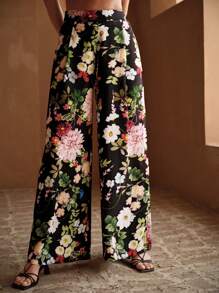 MOTF PREMIUM FLORAL PRINT FOLD WIDE LEG PANTS - Multicolor - View 7