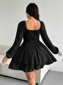 Celure Vestido elegante de talla grande de unicolor con cintura anudada y doble dobladillo