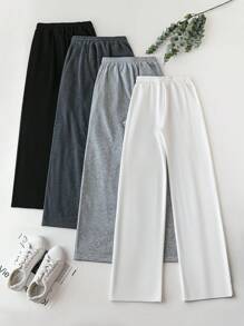 SHEIN PETITE 4pcs Set Women Casual Fleeced Sweatshirt With Drawstring Waist & Straight Pants