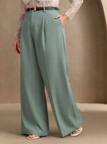 Anewsta Pantalones de traje de pierna ancha casual moderno y elegante para mujeres, pantalones de traje de mujer de talla grande, pantalones casuales de negocios elegantes para mujeres para Año Nuevo, primavera/verano, graduación, regreso a la escuela, maestras - Agua verde azul - Ver 1