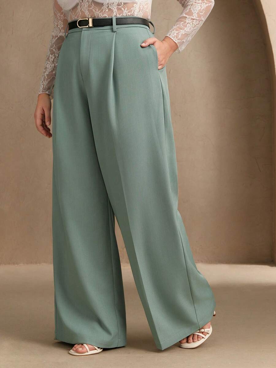 Anewsta Pantalones de traje de pierna ancha casual moderno y elegante para mujeres, pantalones de traje de mujer de talla grande, pantalones casuales de negocios elegantes para mujeres para Año Nuevo, primavera/verano, graduación, regreso a la escuela, maestras - Agua verde azul - Ver 1