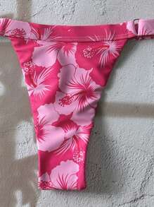 Swim Mod Beach Summer Outfits For Women: Random Print Bandeau Top & Sexy Bikini Set With Metal Decor - Multicolor - View 4