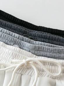 SHEIN PETITE 4pcs Set Women Casual Fleeced Sweatshirt With Drawstring Waist & Straight Pants