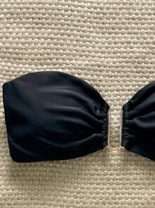 Swim Chiccia 女士夏季海滩纯色抹胸金属装饰比基尼上衣