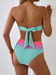 SHEIN Swim 2pcs Bikini Set Minimalistic Sexy Ombre Crop Bandeau Top And High Waist Pieced Triangle Bottom, For Summer Beach Vacation - Multicolor - View 2